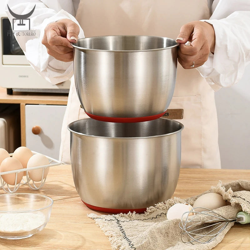 Kitchen Vegetables and Fruits Egg Flour Non-slip Silver Mixing Bowl Deepen Large Capacity 304 Stainless Steel Salad Bowl