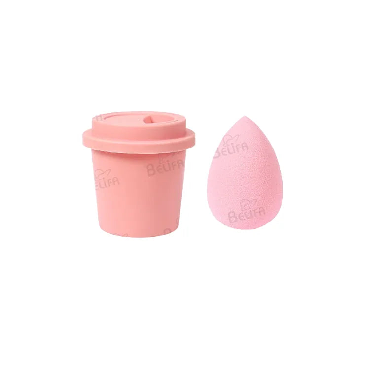 Wholesale Private Label Powder Puff Blending Blender Makeup Sponge With Coffee Cup Holder Makeup Sponge Packaging Box
