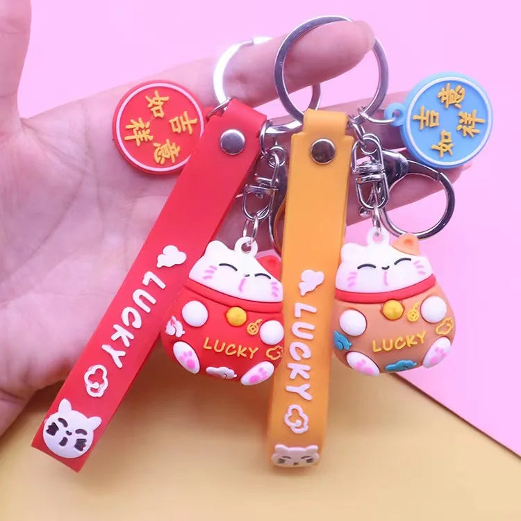 Best Selling PVC Resin Soft Glue Lucky Lucky Cat Pendant Cartoon Lucky Cat Women's Bag Key Chain