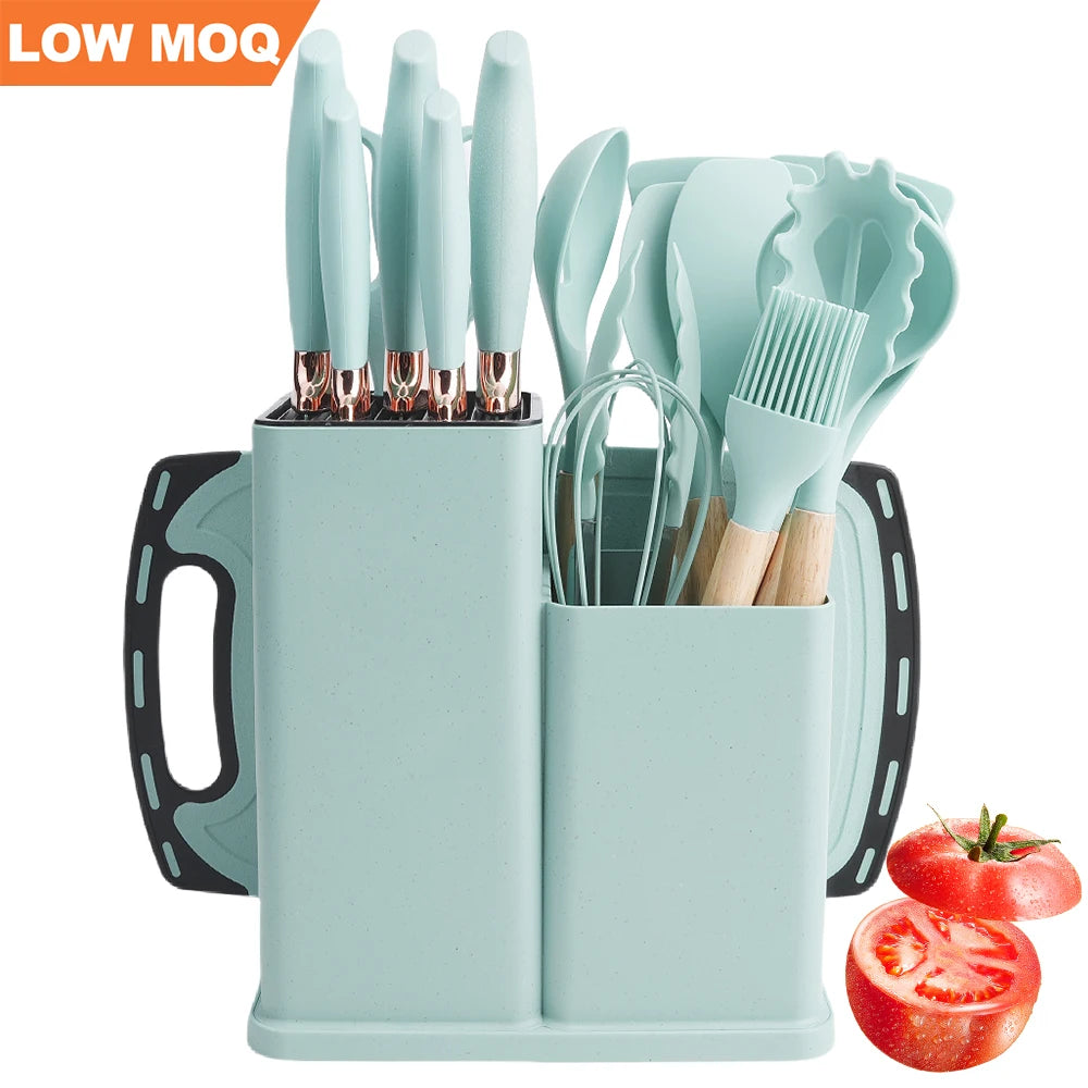 RTS Kitchen Knives Accessories Cooking Utensil Stainless Steel Knife Set Silicone Kitchen Utensils Tools Chef Kitchen Knife Set