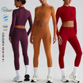 SHINBENE Sustainable Solid Breathable Zip Long Sleeve Leggings Gym Fitness Sets Recycled Polyester Women's Workout 2Pcs Set Plus