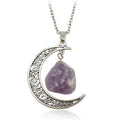 Collar De Luna Hollow Crystal Moon Pendant Necklace Vintage Silver Plated Collar De Piedra Natural Stone Moon Necklace for Women