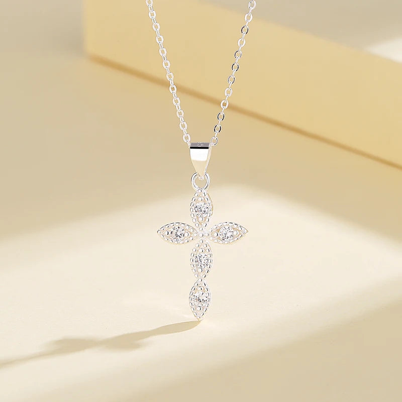 925 PENDANT Sterling Silver Thin Chain Cross Leaf Jewellery Choker Simple Pendant Mother Necklaces Silver