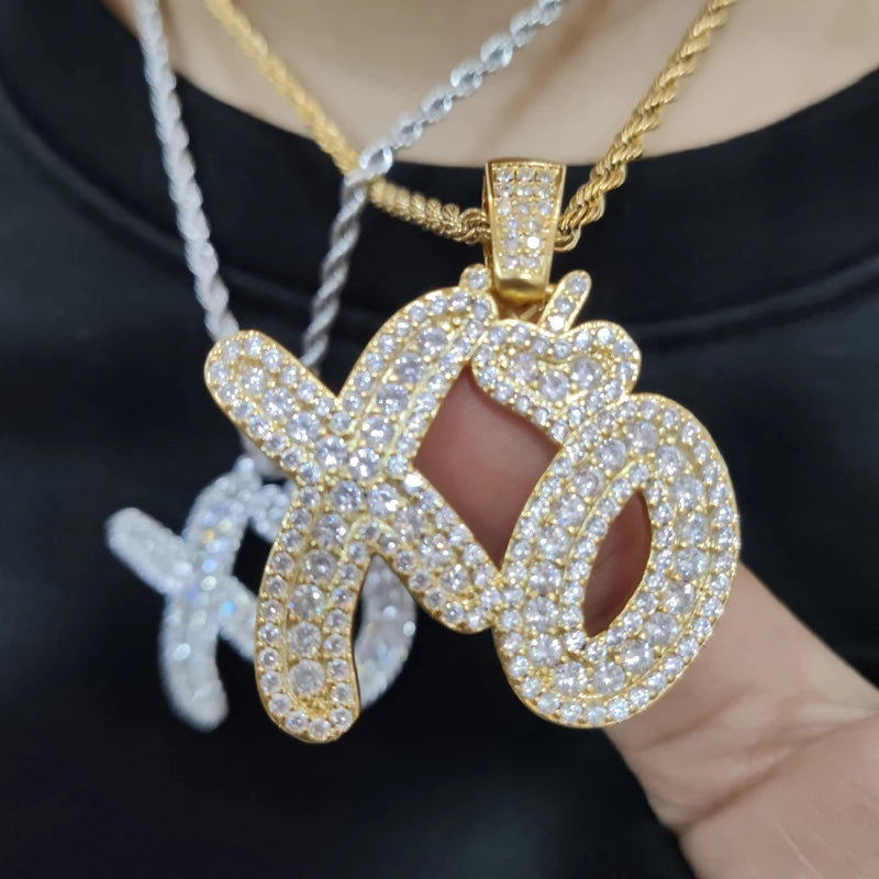 Hip Hops Jewelry Gold Plated Alphabet Xo Pendant Necklace Bling Cubic Zirconia Custom Name Initial Letter Necklace
