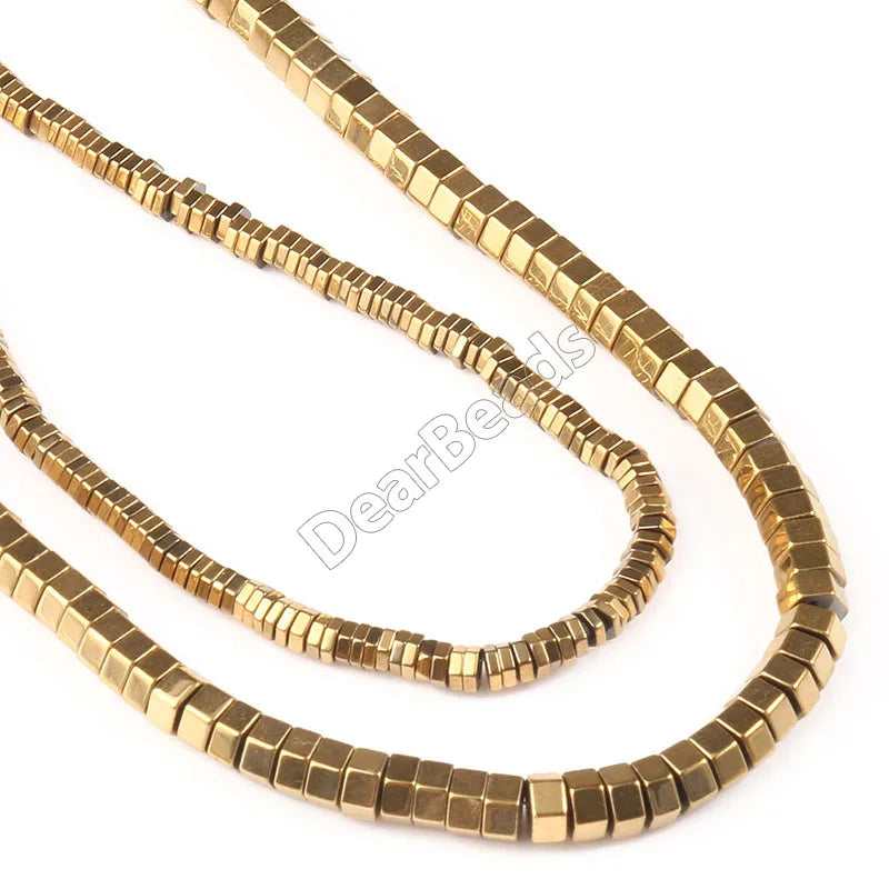 Hexagon Rondelle Heishi Gold Hematite Stone Beads 1mm 2mm 3mm 4mm Rose Gold Plated Hematite Beads for Jewelry Making