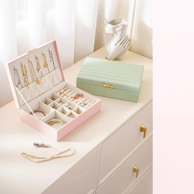 Stylish Fashion Simple Style Rectangle PU Leather Jewelry Box for Ring Earring Necklace Bracelet Storage
