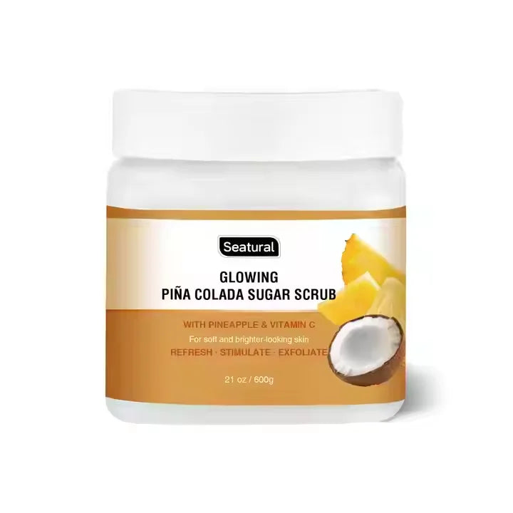 Private Label Natural Pina Colada Glowing Sugar Scrub with Pineapple and Vitamin C for Soft and Brighter-Looking Skin