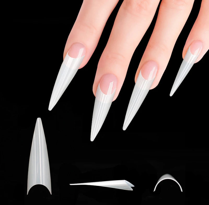 Natural Stiletto Nail Art Tips Acrylic Half Cover False Nail Tips Sharp Long Pointed Nail False Stiletto Tips