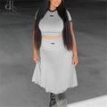 2025 Summer Trend 2 Piece Set Casual Simple Applique Shorts Sleeve Crop Tops+Mid Skirts Fashion Matching Set