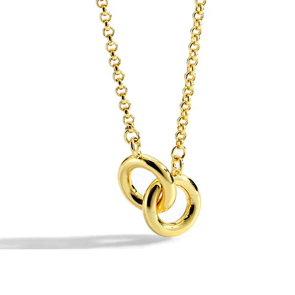 High Polished Copper 18k Gold Plated Double Interlocking Circles NecklaceFashionable Jewelry for Women