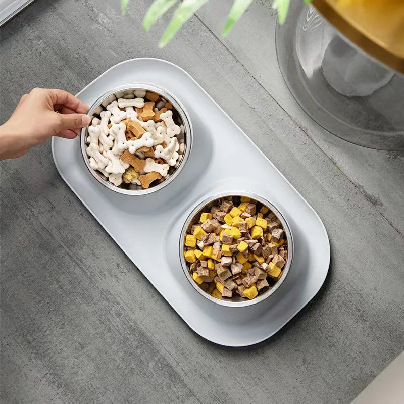 2-in-1 Stainless Steel and Plastic Eco-Friendly Pet Bowl Non-Slip and Drop-Resistant Dog & Cat Food & Water Bowl