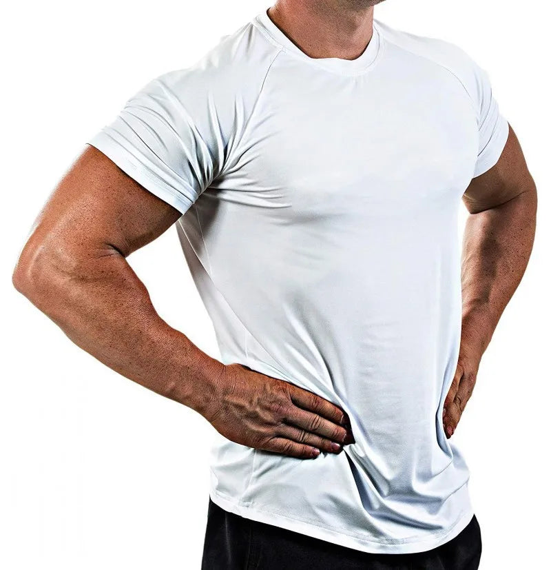 Men Fitness Short Sleeve Sports Quick-dry Gym Clothes Breathable Training Tight Compression T Shirts