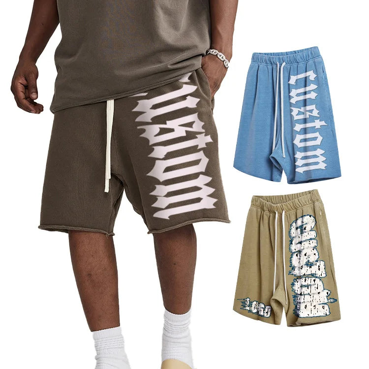 Custom Distressed Vintage Cotton French Terry Streetwear Raw Edge Men Stone Acid Wash Sweat Shorts for Men Cotton