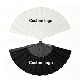 Good Quality 23 cm in Length Handheld Bamboo Folding Fan with Painted Design Oriental Cloth Fabric Portable for Dancing
