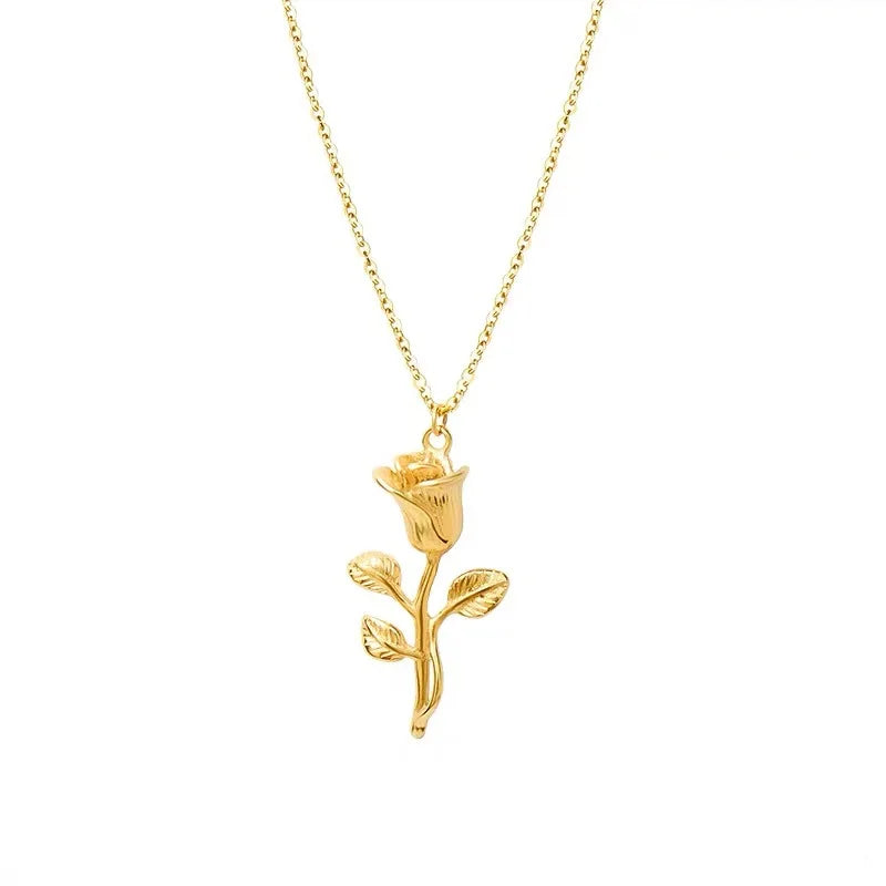 2024 18K Gold Rose Flower Women Valentine' Day Gift Rose Necklace Mother's Day Birthday Gift Necklace