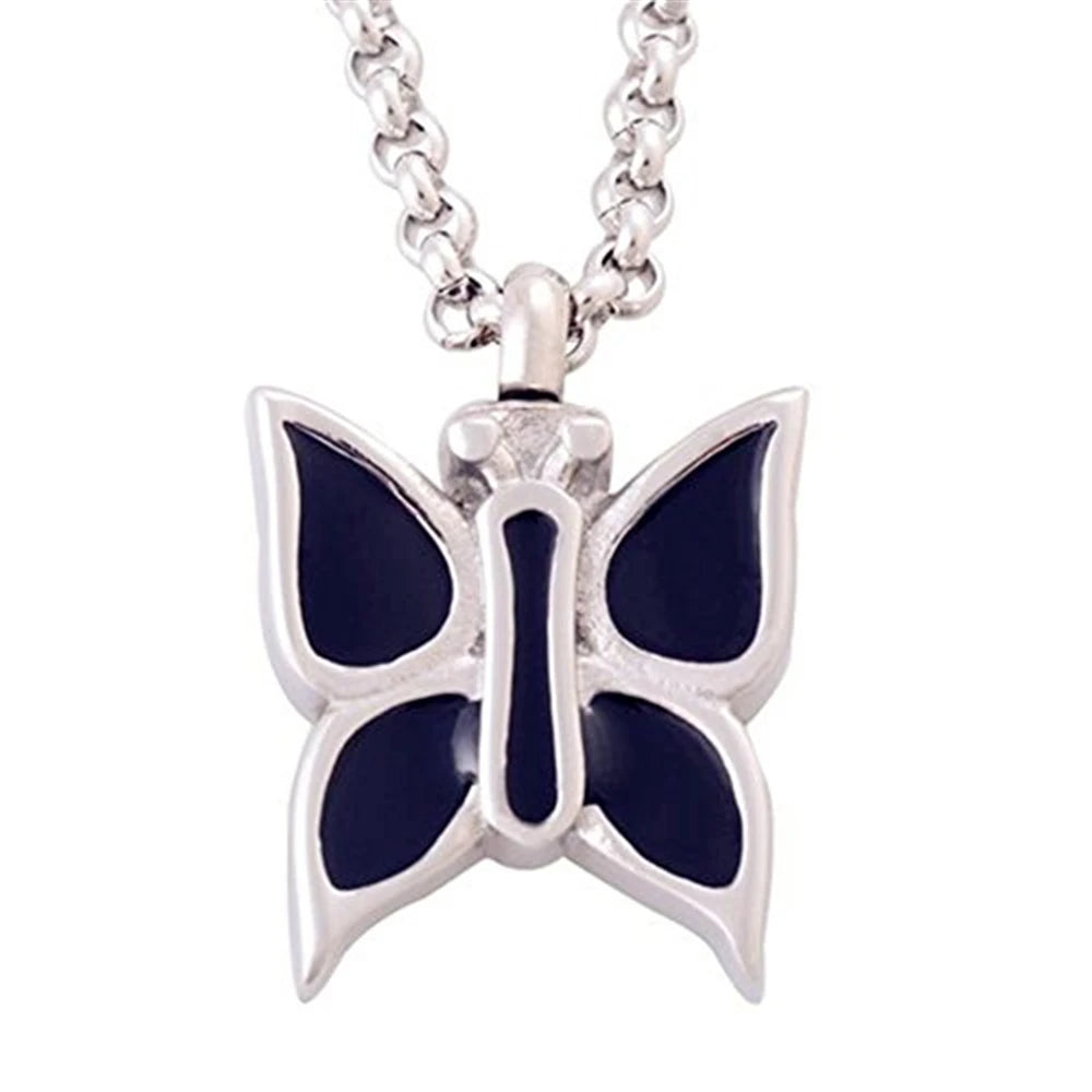 Stainless Steel Ashes Jewelry butterfly Cremation Urn Necklace Enamel Pendant Keepsake Locket Pet Casket Enamel Holder Religious