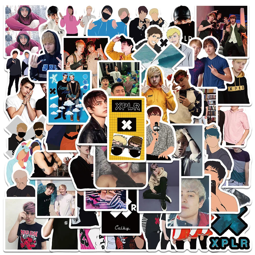 55PCS Trendy Cool Sam and Colby Sticker for Teens Skateboard Laptop Car DIY