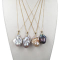 Nature Big Baroque Freshwater PEARL Pendant Necklace 925 Silver Pearl Pendant Necklace for Women 18 -24 Inch