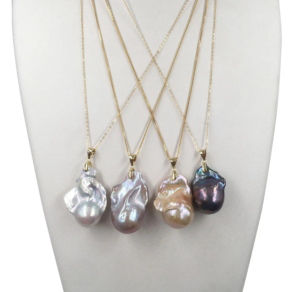 Nature Big Baroque Freshwater PEARL Pendant Necklace 925 Silver Pearl Pendant Necklace for Women 18 -24 Inch