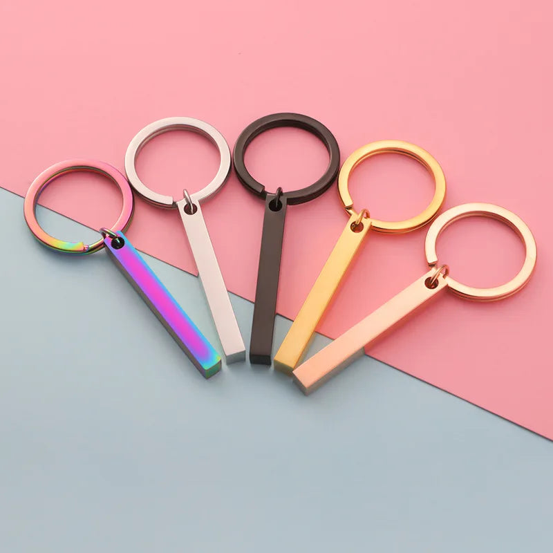 Wholesale Stainless Steel Blank 3D bar Keychain Silver / Gold / Rose Gold / Black /Rainbow Blank Keychain with Custom Laser logo