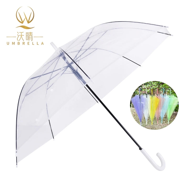 POE Custom Logo 8-Bone Long Handle Semi-Automatic Household Transparent Umbrella Modern for Outdoor Party Use Open Diameter