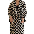 Personalized Design Custom logo Plush Robes Night Dressing Gown Checked Print Bathrobe With Hood