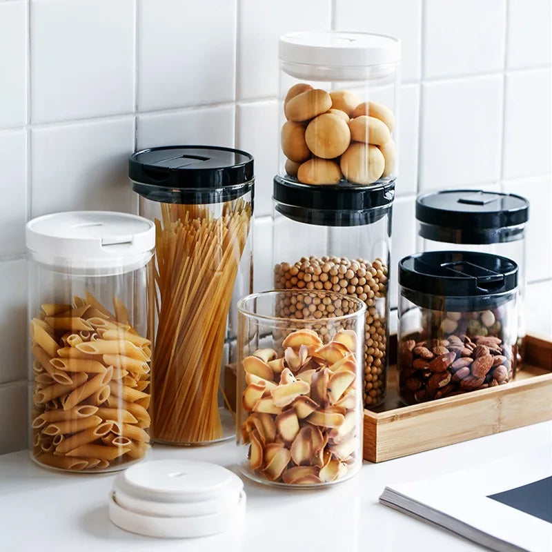 Glass Food Storage Bottle with Cover Sealed Grains Nuts Jar Can Kitchen Sorting Food Storage Box Container