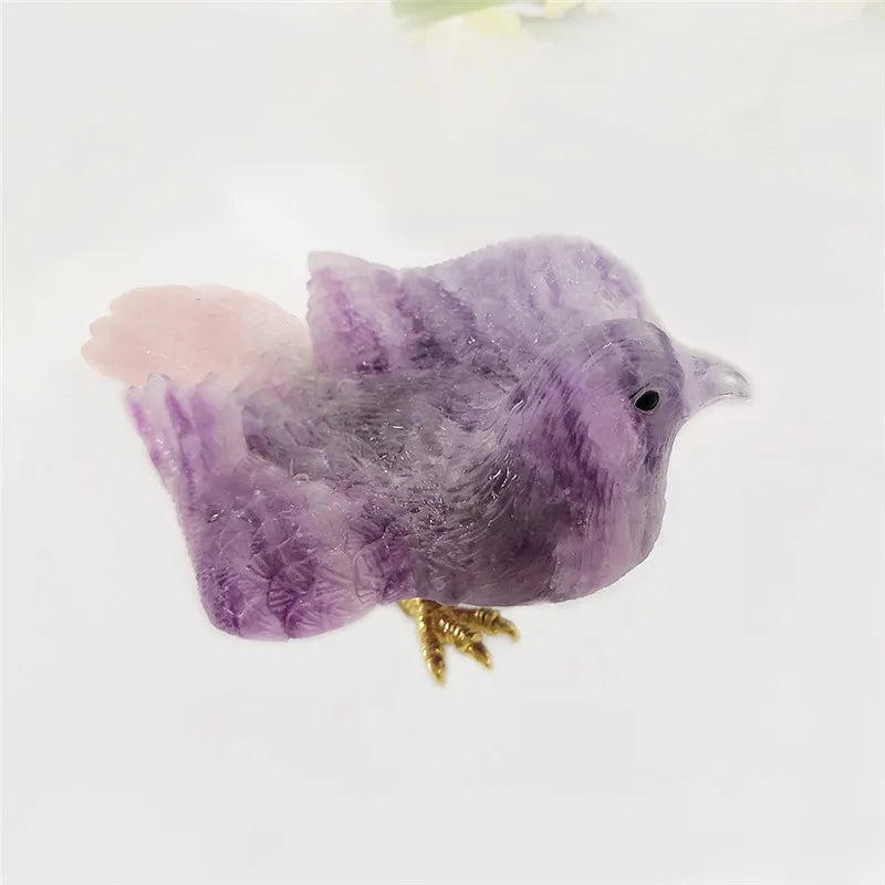 Huiying Vivid Natural Gemstone Crystal woodpecker Handmade Carving Fluorite woodpecker Crystal for Healing Crafts