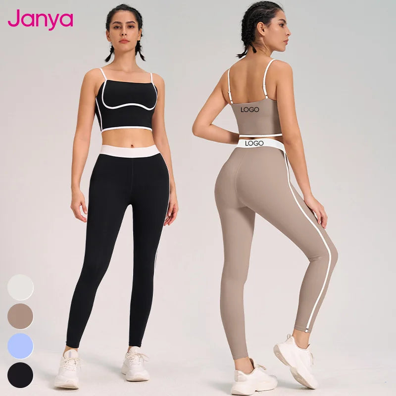 Janya Women's High Waist Gym Fitness Leggings 2 Piece Sets Color Blocking Yoga Wholesale Sports Top Suit Adjustable Breathable