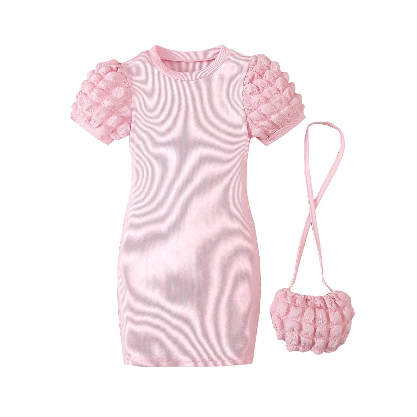 Hot Selling Cotton Girl Dress for Summer Solid Color Short Sleeved Decorated with Flowers Knee-Length Children's Clothing
