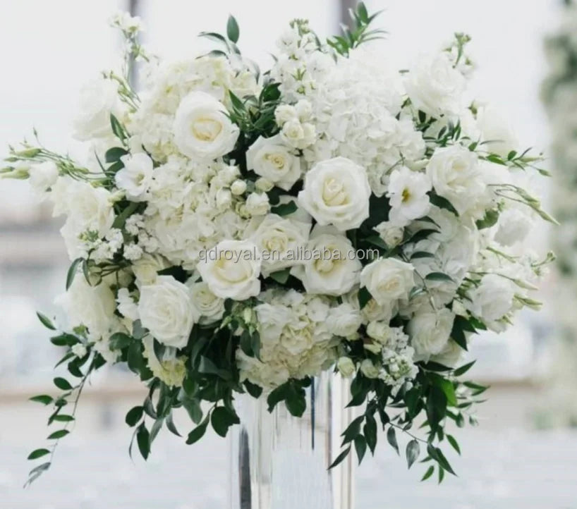 Wedding Centrepiece Table Decor White Silk Flower Ball White and Green Centerpiece Arrangement Flowers for Wedding
