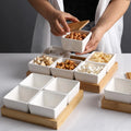Creative New Products Eco-Friendly Ceramic Bamboo Box Platter with Customized Pattern Modern Square Design for Home Snack Dishes