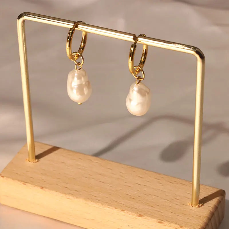 Hot Selling Stainless Steel Pearl Korean Hoop Earings Women 14K 24K Gold Plated Jewelry