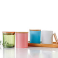 Chinese Supplier Customized Laser Logo Clear Transparent Green Bulk Glass Candle Jar With Bamboo Wooden Lids