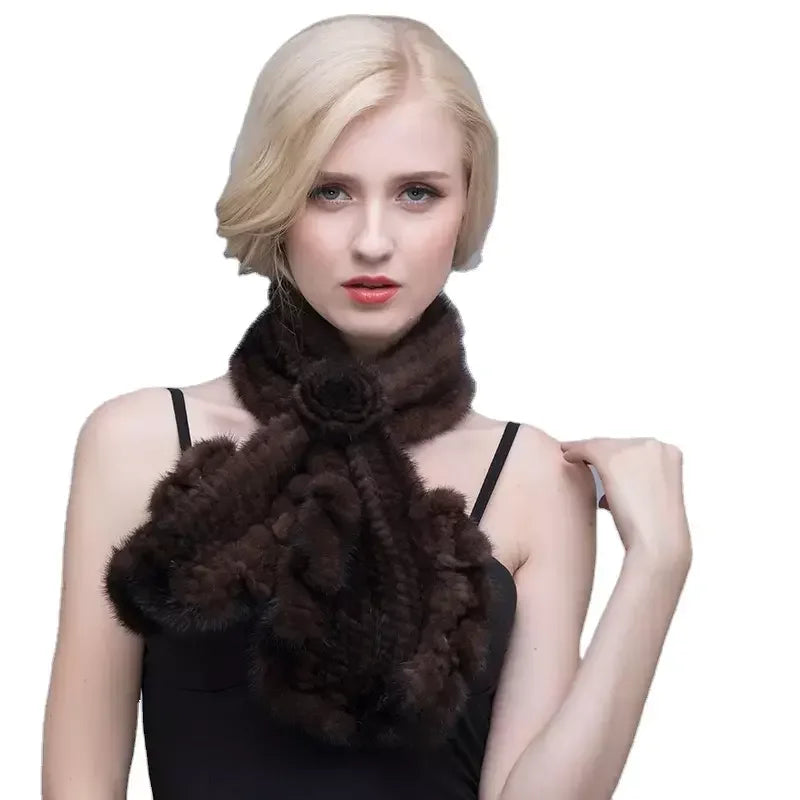 MWFur Winter Warm Mink Fur Collar Scarf for Woman Lady Fashion Mink Knitted Scarf With  Fish-Tail Lace