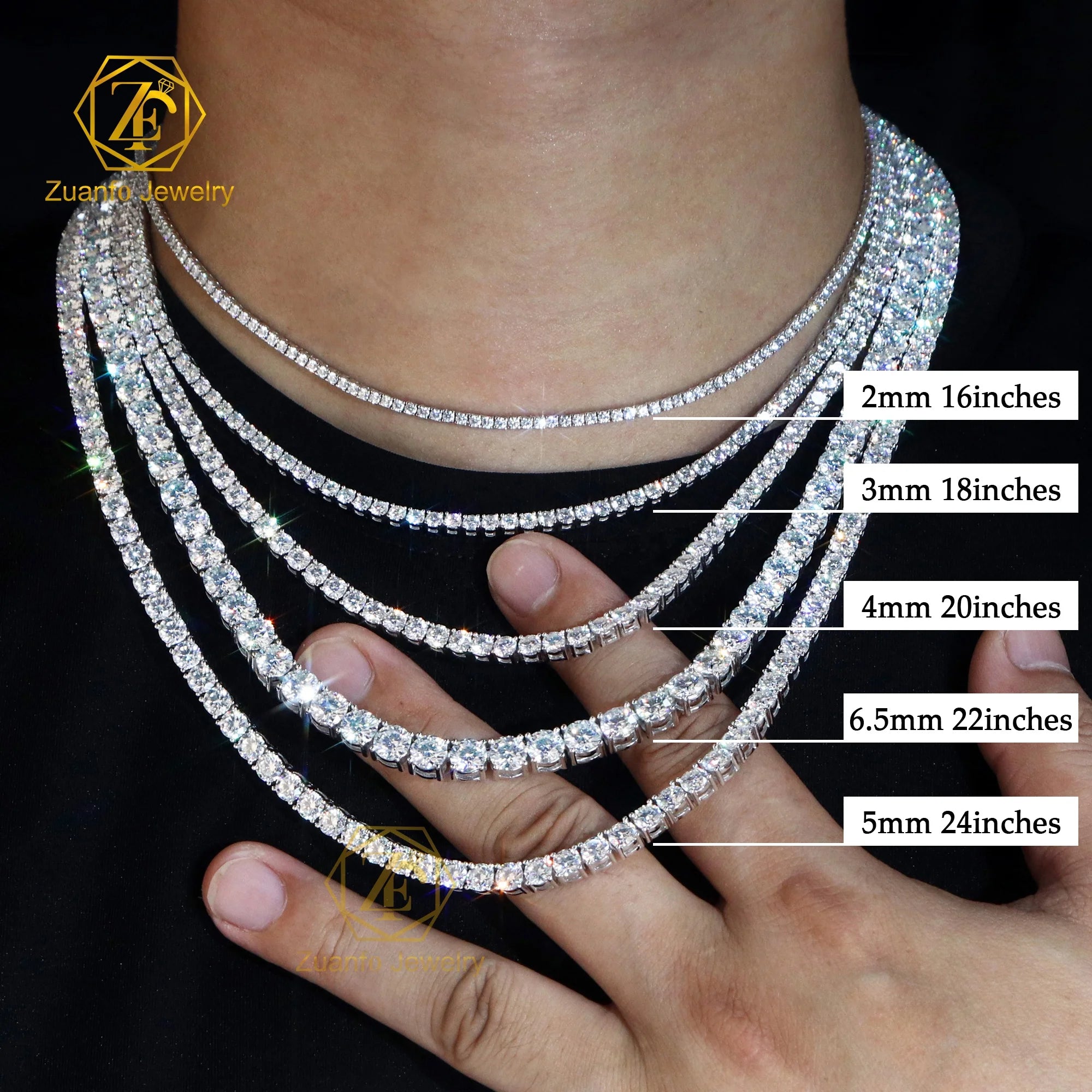 Fine Jewelry 925 Silver Gra VVS Moissanite Diamond Tennis Chain 2MM 3MM 4MM 5MM Necklace Bracelet for Men Women in Hip Hop Style