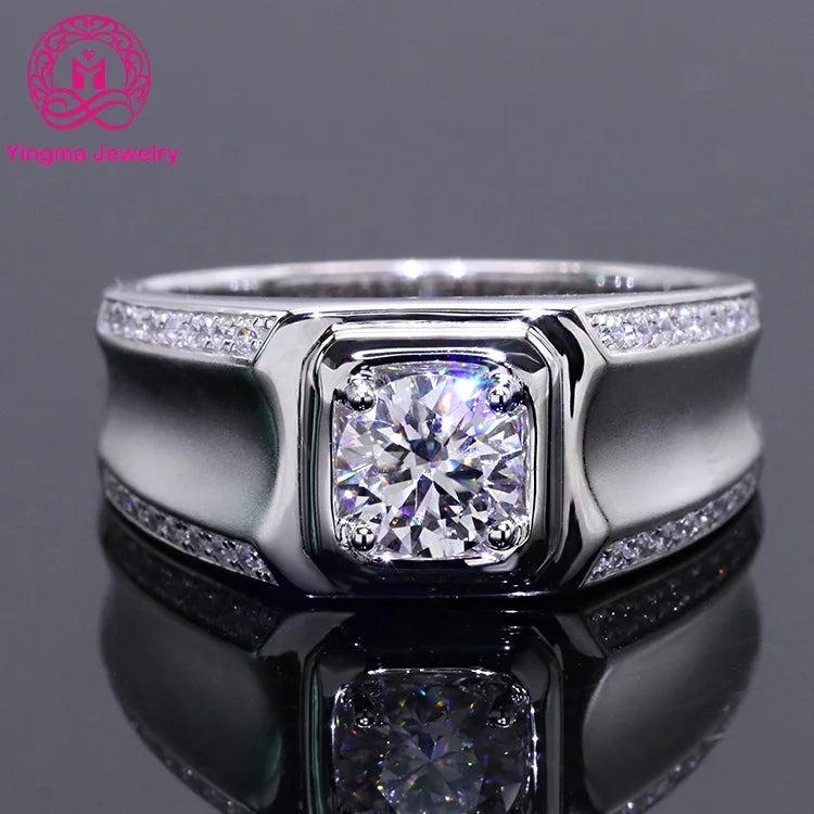 Good Quality Rings for Men Silver 925 Sterling with Gold Plated Moissanite Engagement Ring  Fancy Wedding Rings for Men