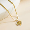 Ins Gold Plated Stainless Steel Herringbone Chain Life Tree Necklace Bling Zircon CZ Hollow Tree of Life Snake Chain Necklace
