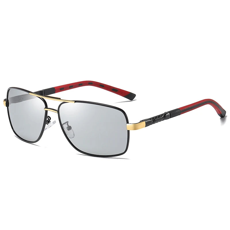 Fashion Square Alloy Frame TAC Lens Polarized Sunglasses Photochromic Shades UV400 Anti-Glare Men's Driving Sunglasses A18724BS