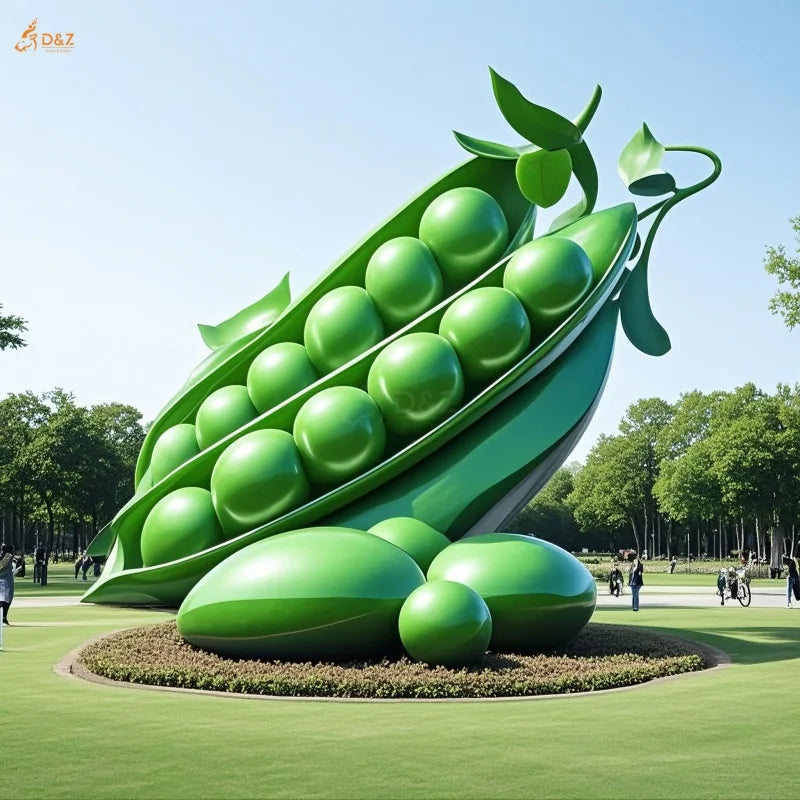 Large Outdoor Farm Decor Modern Spray Lacquer Art Metal Botanic Peasecod Statue Stainless Steel Pease Pod Statue Sculpture