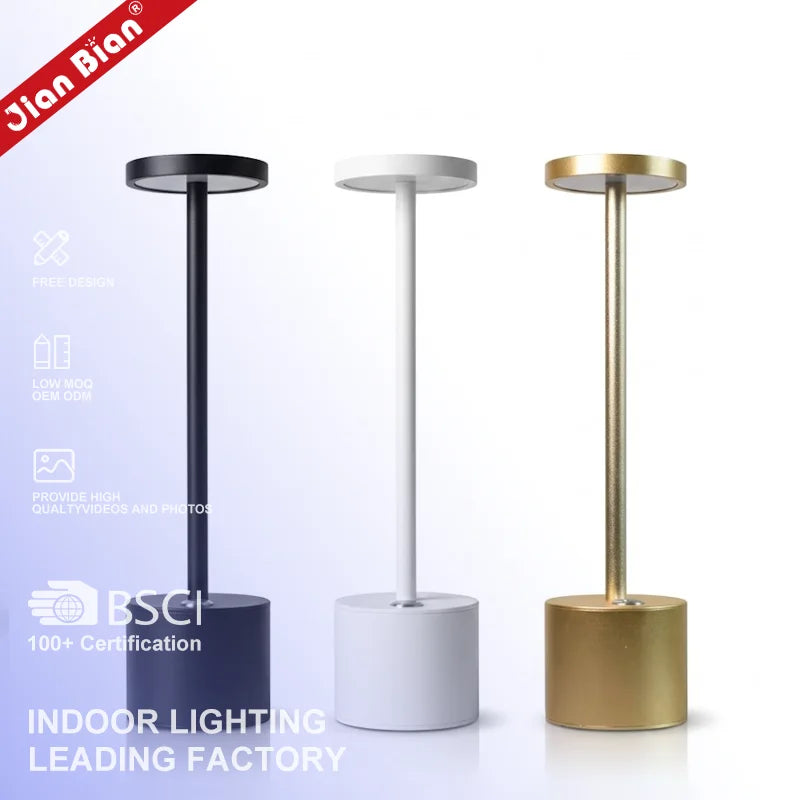 Hot Sales European Minimalism Lampada Da Tavolo Led Battery Decor Touch Dimmable Cordless Rechargeable Small Table Lamp