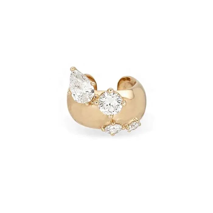 LOZRUNVE Chunky Jewelry Men Earrings  Vermeil Water Drop Crystal Dome Ear Cuff Jewelry