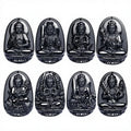 Natural Black Obsidian Lucky Amulet Pendant Necklace Carving Natal Buddha Eight Patron Saint Chinese Twelve Zodiac Jewelry