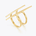 18K Gold Plated Stainless Steel Jewelry Popular Parallel Line Hollow Vintage Open Ring Waterproof for Woman Punk Ring R254465