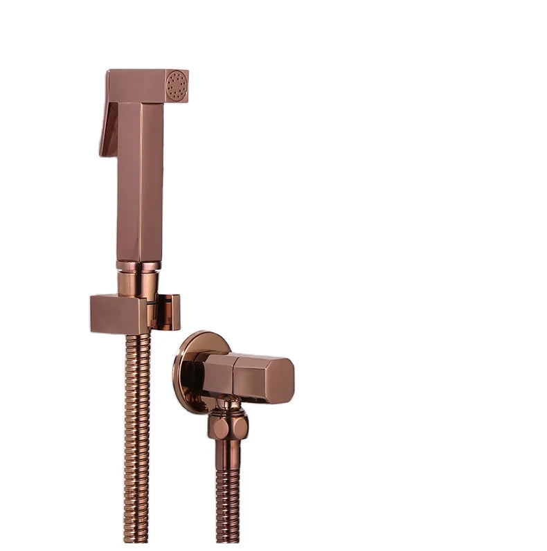 Rose Gold Handheld Bidet Sprayer Bathroom Wall Mounted Brass Bidet Spray Set