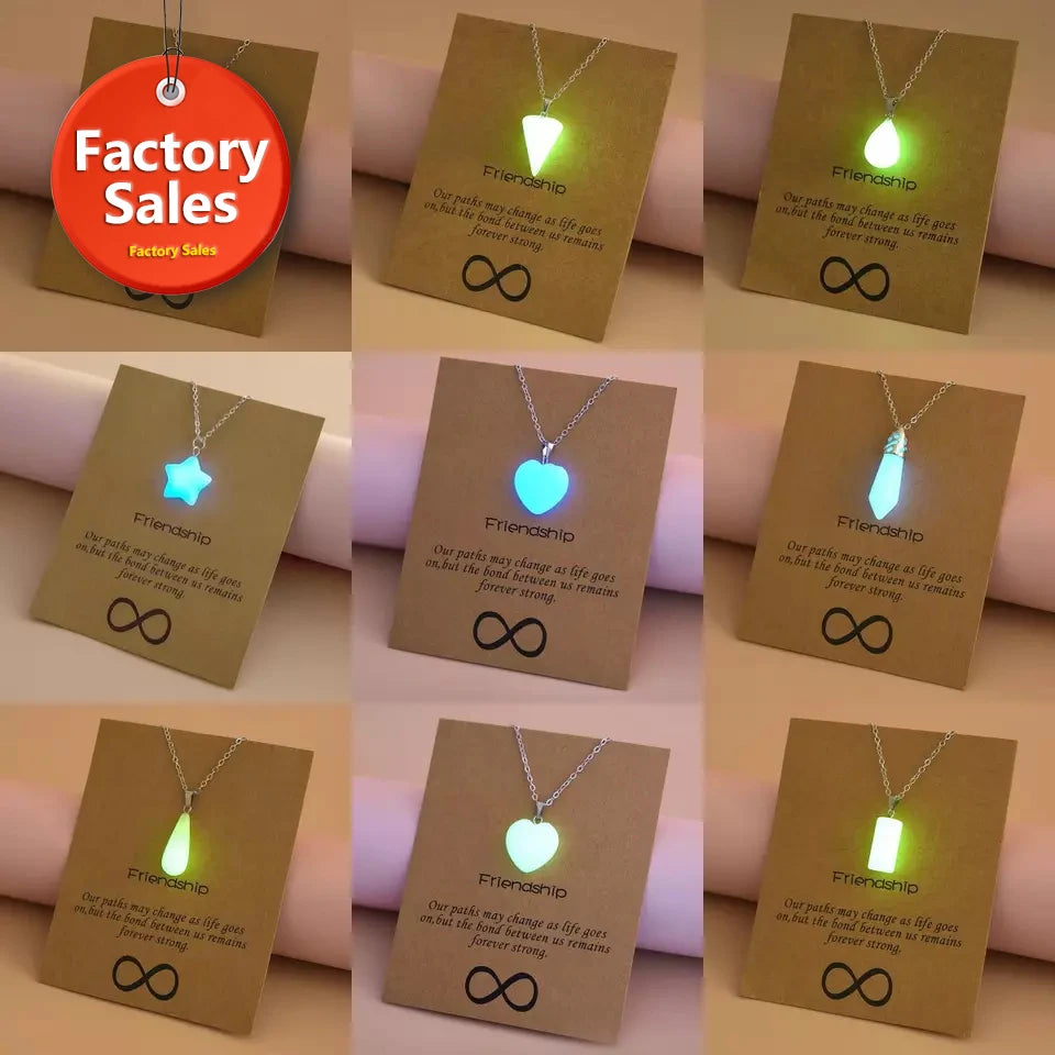 Glow in the Dark Charms Back to School Fashion Brown Message Card Water Drop Star Luminous Heart Pendant Necklace Jewelry Stones