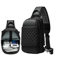 Waterproof Lightweight Men's Sling Bag Shoulder Strap 9.7-inch Tablet Compatibility USB Charging Port Black Fashionable Design