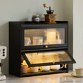 Black Large Bamboo Bread Box Lockers Desktop Tabletop Multi-layers Storage Cabinets Cosmetic Container with Clear Acrylic Window