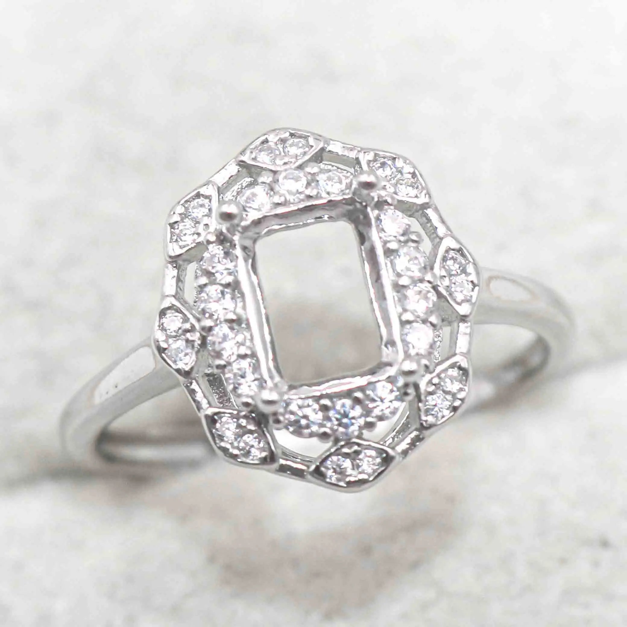 Sterling Silver 5*7mm Semi Mount Ring Square Shape Empty Frame Blank Claws Setting S925 Base Without Center Stone for Inlay DIY