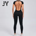 Joyyoung Women's Sleeveless Open Back Design Spandex One Piece Yoga Jumpsuit Breathable Gym Bodysuit for Workout Scrunch